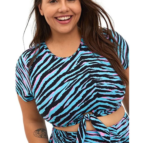 torrid Other - 1X Top Only Torrid Blue/Pink Zebra Crop Swim Top